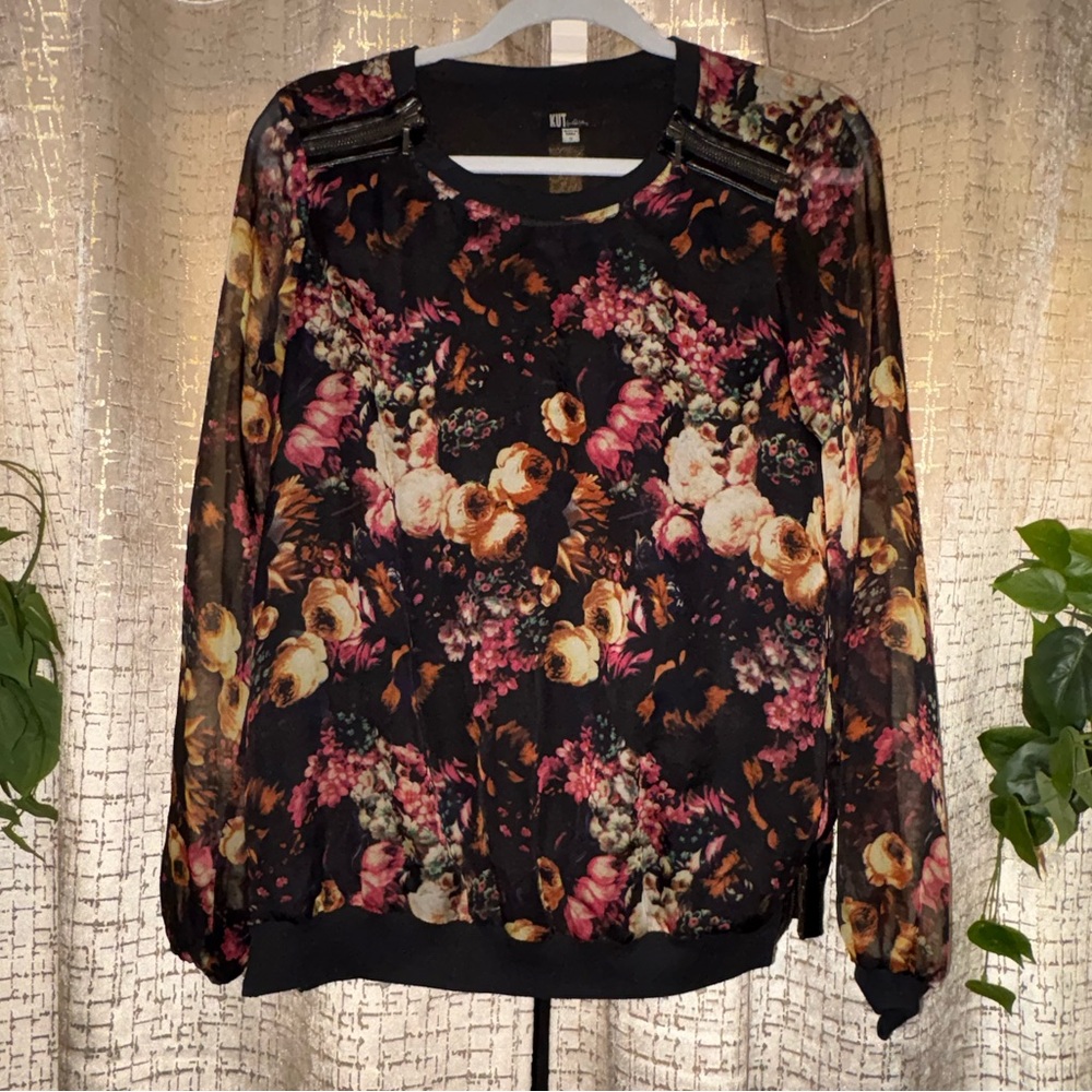 H&M Black Floral Sheer Blouse
